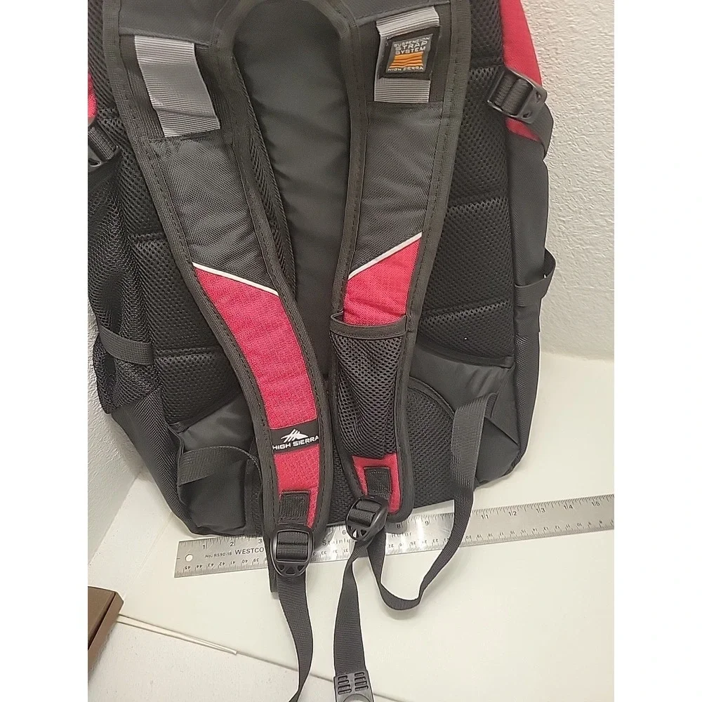 High Sierra Red Black Backpack Book School Travel Hiking Daypack‎ Multi Pocket